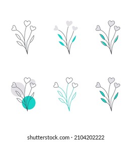 Valentine's Day and March 8 Mother's Day icons flowers tulips in different techniques different options color vector illustrations