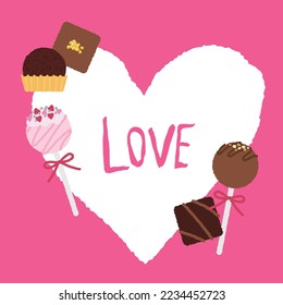 Valentine's Day material. various kinds of chocolate. Frame design.