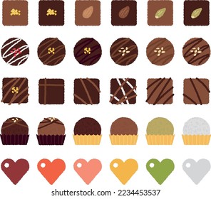 Material de San Valentín. diferentes tipos de chocolate.