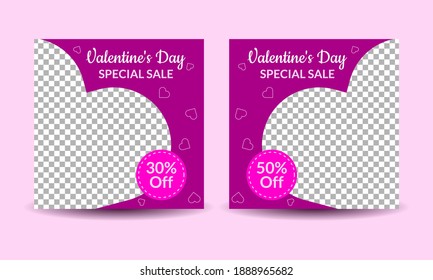 Valentine's day media post templates for digital marketing and sales promotion with photo frame mockup