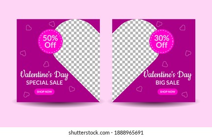 Valentine's day media post templates for digital marketing and sales promotion with photo frame mockup