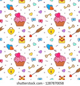 Valentine's Day, memphis pattern with hearts. Vector.
