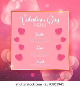 Valentines Day menu design with a bokeh lights and hearts design 