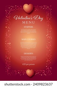 Valentines Day menu design with a decorative hearts border 