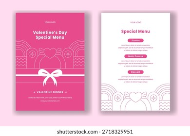 Valentine's Day Menu Design Featuring Flat Cartoon Hand Drawn Illustration Style