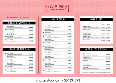 Valentine''s day Menu design template layout Restaurant Cafe 