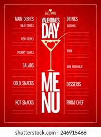 Valentine's day menu list design, place for dishes and drinks.