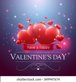 Valentine's day message, floating hearts blue background.