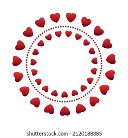 Valentine's day message frame. Frame of hearts. Circle shaped frame.