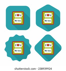 Valentine's Day message phone flat icon with long shadow, eps10