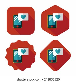 Valentine's Day message phone flat icon with long shadow,eps10
