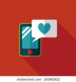 Valentine's Day message phone flat icon with long shadow,eps10