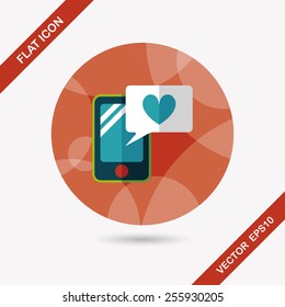 Valentine's Day message phone flat icon with long shadow,eps10