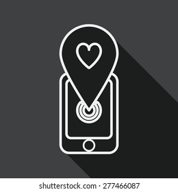 Valentine's Day message phone flat icon with long shadow, line icon