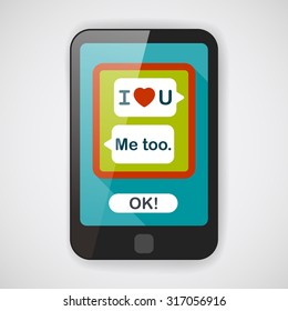 Valentine's Day message phone flat icon with long shadow,eps10