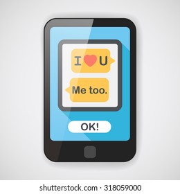 Valentine's Day message phone flat icon with long shadow,eps10
