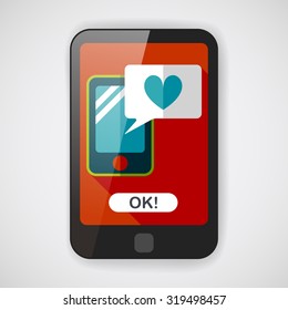 Valentine's Day message phone flat icon with long shadow,eps10