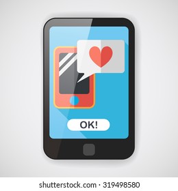 Valentine's Day message phone flat icon with long shadow,eps10