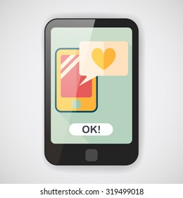 Valentine's Day message phone flat icon with long shadow,eps10