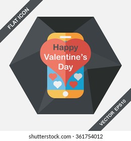 Valentine's Day message phone flat icon with long shadow,eps10