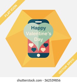 Valentine's Day message phone flat icon with long shadow,eps10