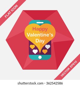 Valentine's Day message phone flat icon with long shadow,eps10
