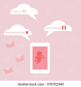 Valentine's Day message phone, flat icon with envelopes