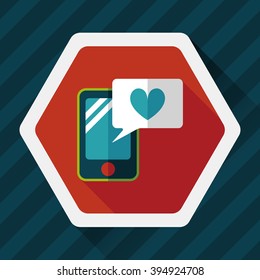 Valentine's Day message phone flat icon with long shadow,eps10