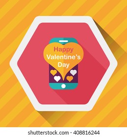 Valentine's Day message phone flat icon with long shadow,eps10