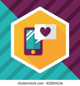 Valentine's Day message phone flat icon with long shadow,eps10