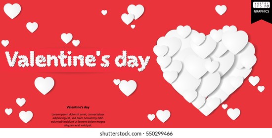 Valentine's day message White Heart Background Red ,Vector illustration. 