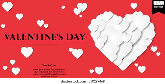 Valentine's day message White Heart Background Red ,Vector illustration. 