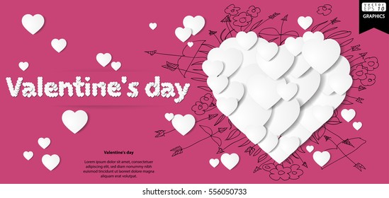 Valentine's day message White Heart Background Pink ,Vector illustration. 