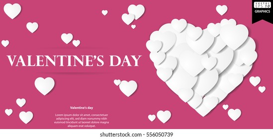 Valentine's day message White Heart Background Pink ,Vector illustration. 