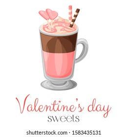 Valentine's day milkshake drink, vector illustration design.
