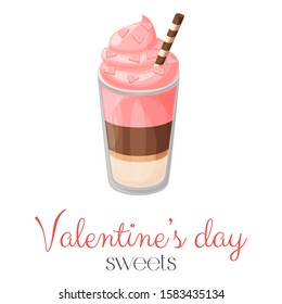 Valentine's day milkshake drink, vector illustration design.