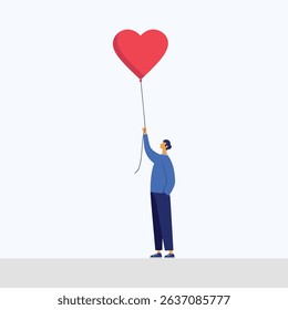 Valentine's Day Minimalist Illustration of Person with Heart Balloon