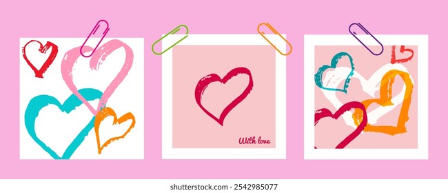 Valentines Day mockup scrapbook on pink wall for flyer store social media banner.  Whimsical Heart Design. Vector illustration.