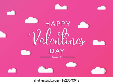 Valentine's Day modern craft design. Contain red hearts and clouds are holding by sting on Lovely light rose background. Vector illustration