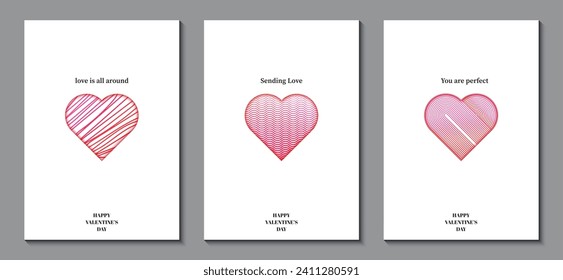 Valentine's Day. Modern design template of love cards, posters, covers set. Trendy minimalist with red graphic design on white background. EPS vector illustration.