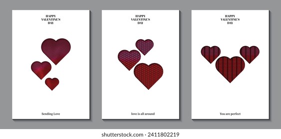 Valentine's Day. Modern design template of love cards, posters, covers set. Trendy minimalist with red graphic design on white background. EPS vector illustration.