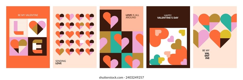 Valentine's day modern poster design in trendy geometrical style. Template for greeting cards, banner, social media and sale marketing