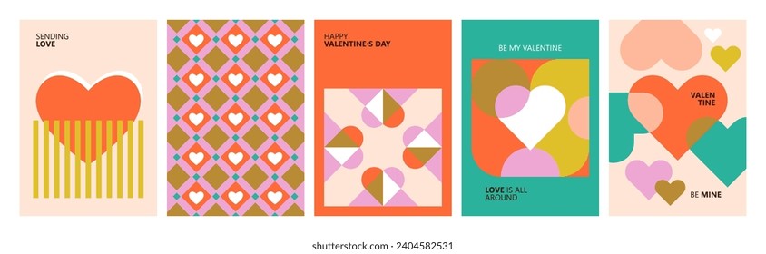 Valentine's day modern poster design in trendy geometrical style. Template for greeting cards, banner, social media and sale marketing