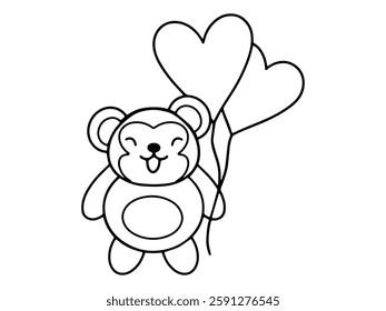 Valentines Day Monkey Holding Balloons Outline