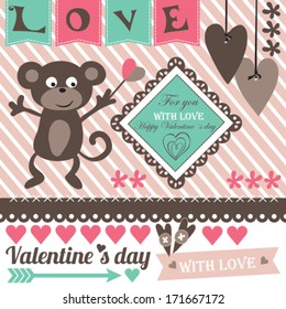 valentine's day and monkey vector illustration