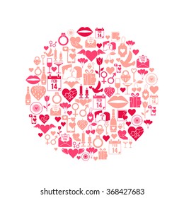 Valentines Day mosaic icons circle card. Love concept.