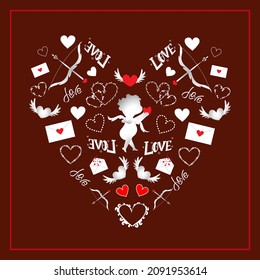 Valentines Day mosaic icons heart card.14 February. Vector illustration.