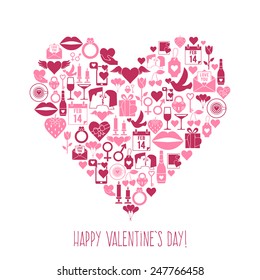 Valentines Day mosaic icons heart card. Love concept.