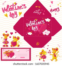 Valentines day mouse lovers vector illustration