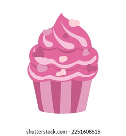 Valentine's day muffin with hearts. Festive design element for the valentine holidays, events, discounts, and sales. Vector illustration.